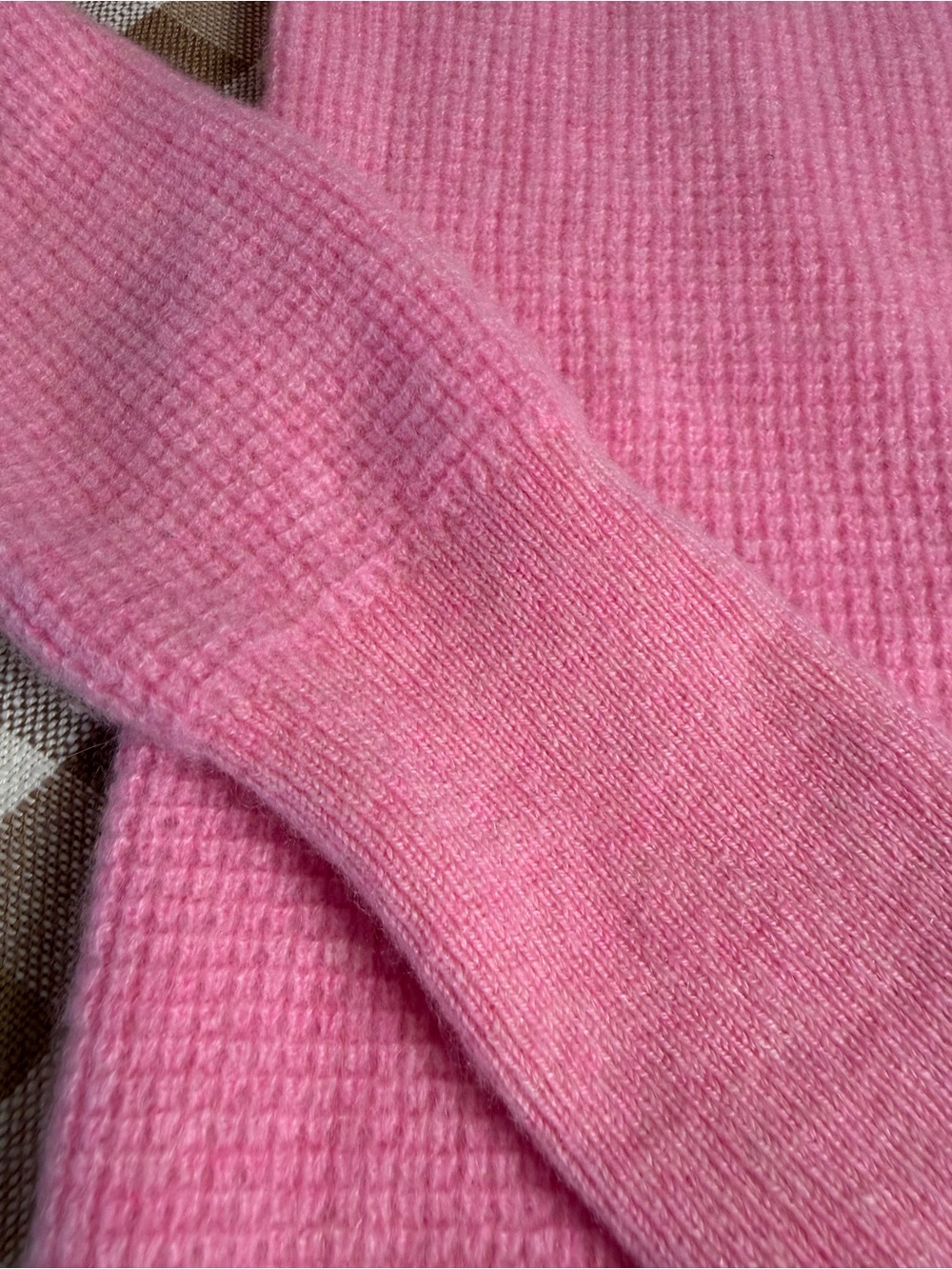 White + Warren 100% Cashmere Pink Waffle Knit Henley Sweater M - Picture 7 of 10